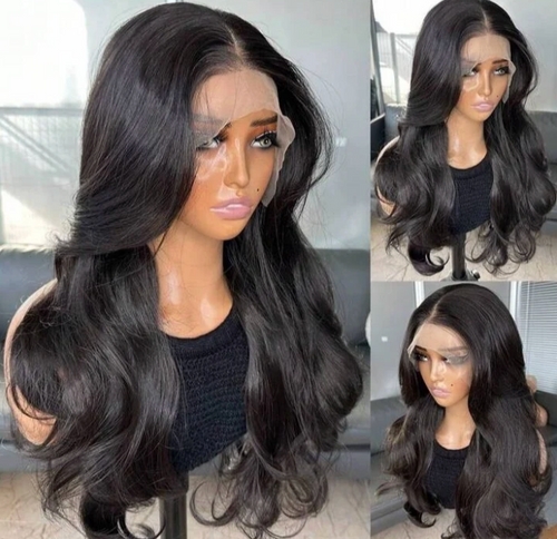22" Natural Black Curtain Bangs Lace Wig