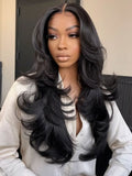 22" Natural Black Curtain Bangs Lace Wig